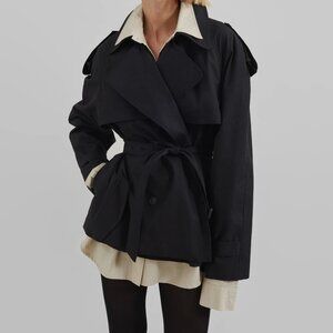 The Frankie Shop Cropped Arlington Short Trench - Black - Worn Once!